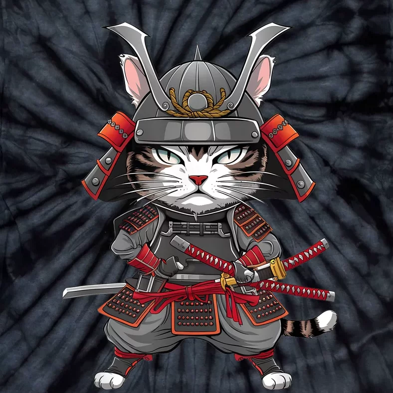 Japanese Samurai Cat Funny Parody Japanese Anime Tie-Dye T-Shirt