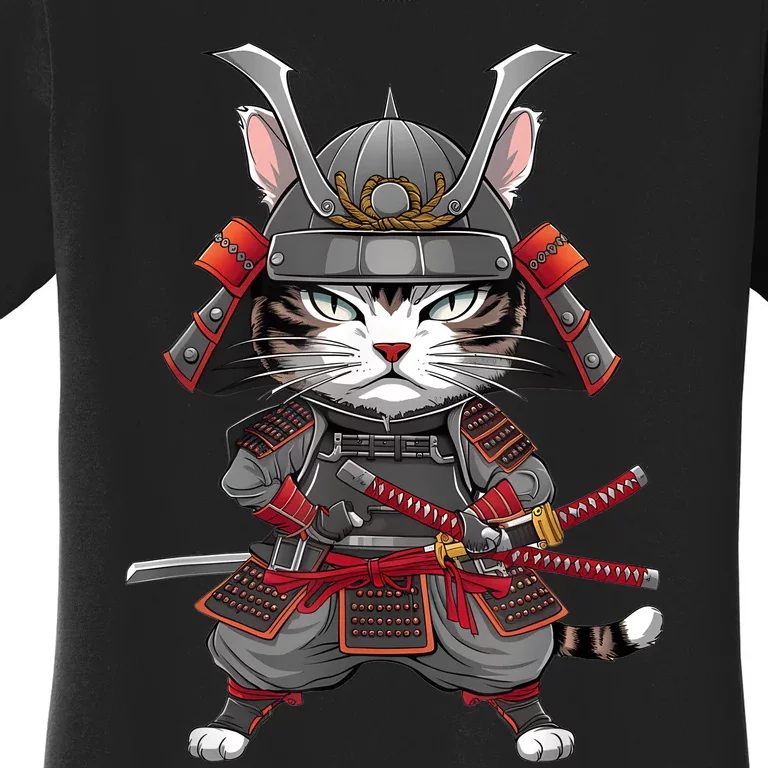 Japanese Samurai Cat Funny Parody Japanese Anime Women's T-Shirt