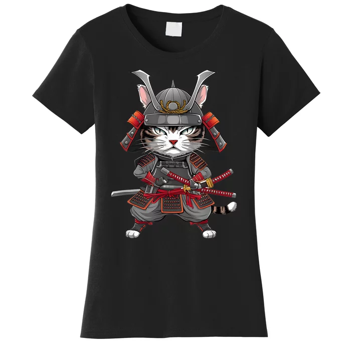 Japanese Samurai Cat Funny Parody Japanese Anime Women's T-Shirt