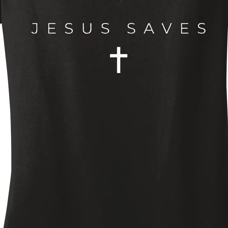 Jesus Saves Cross Subtle Christian Minimal Religious Faith Women's V-Neck T-Shirt