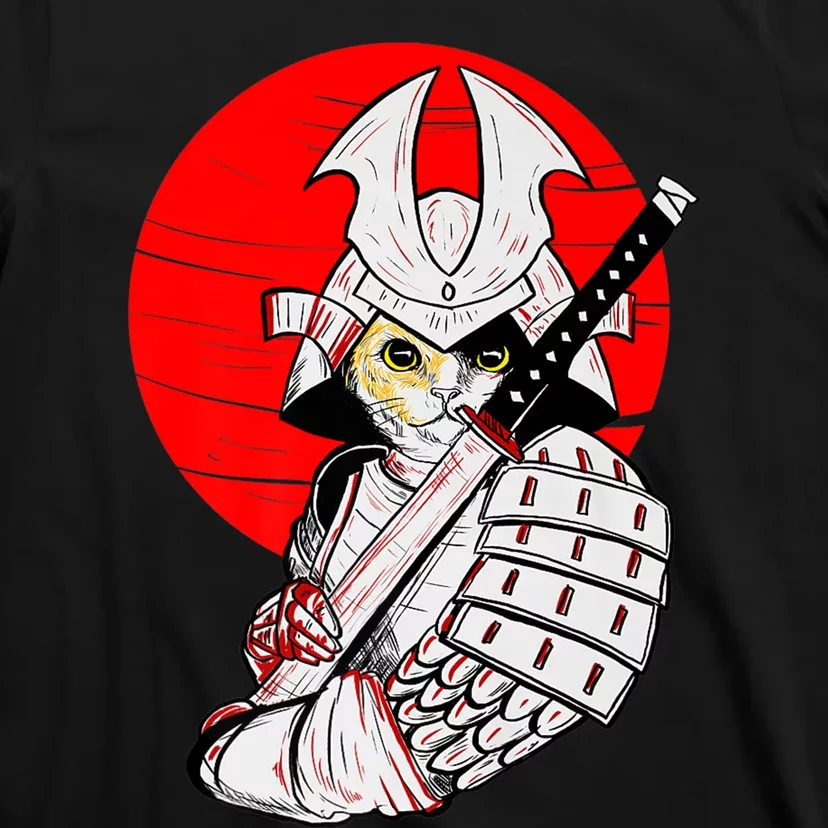 Japanese Samurai Cat Katana Japanese Bobtail Cat Anime T-Shirt