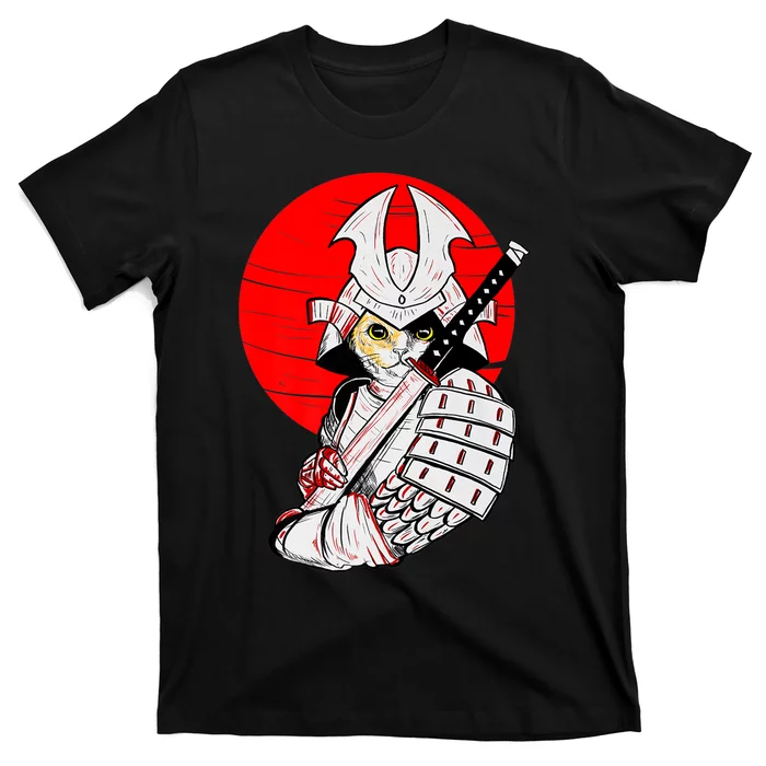 Japanese Samurai Cat Katana Japanese Bobtail Cat Anime T-Shirt