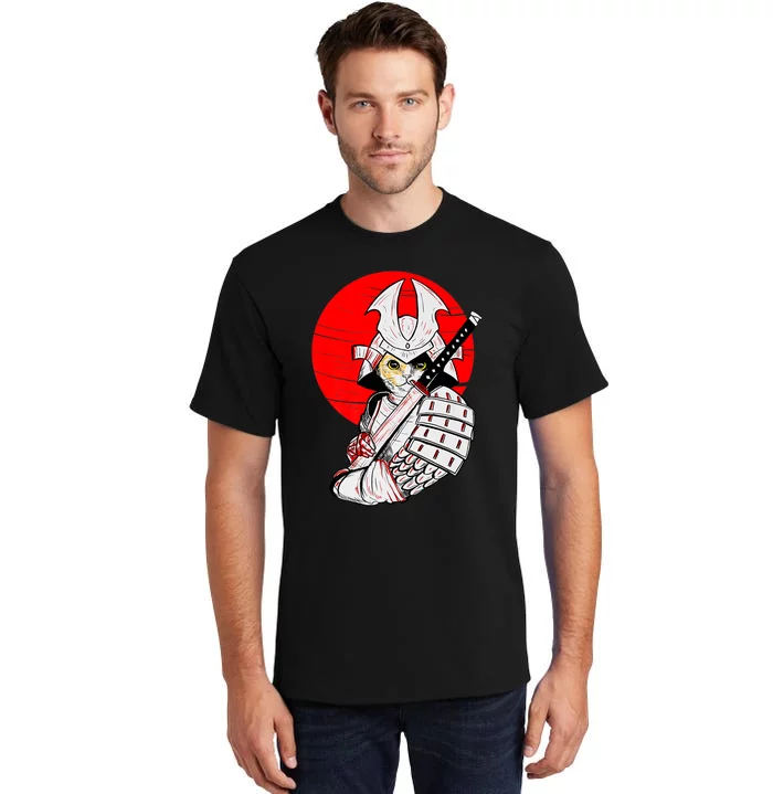 Japanese Samurai Cat Katana Japanese Bobtail Cat Anime Tall T-Shirt