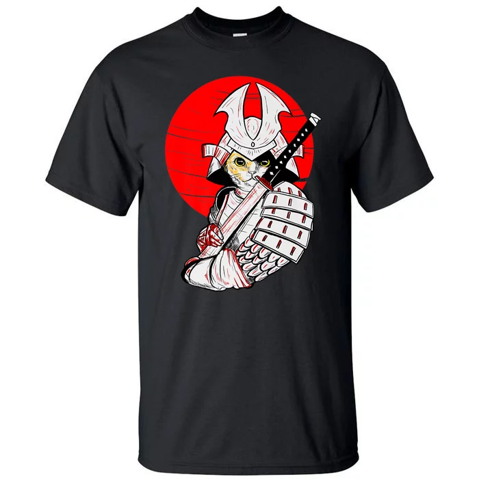 Japanese Samurai Cat Katana Japanese Bobtail Cat Anime Tall T-Shirt