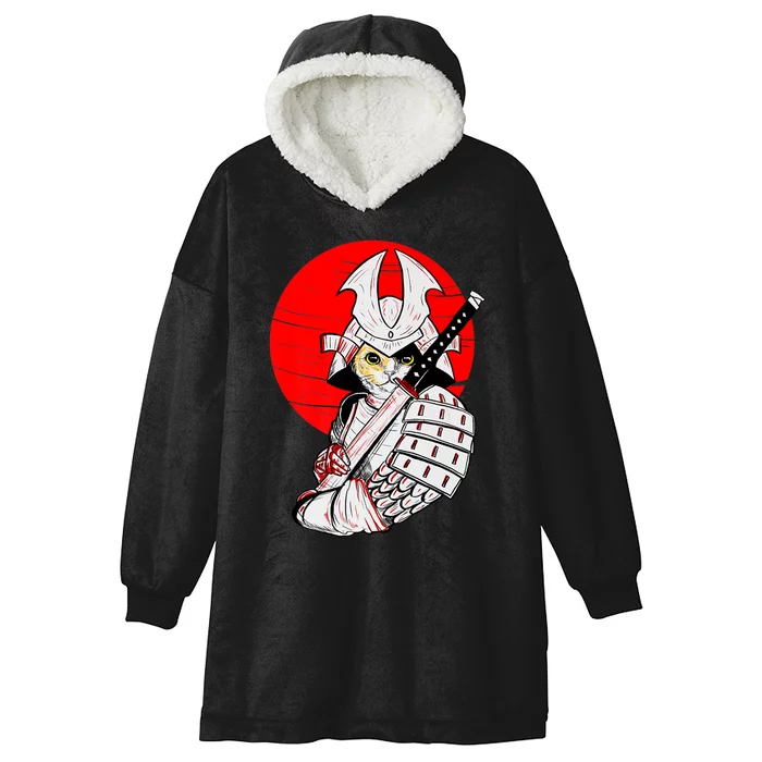 Japanese Samurai Cat Katana Japanese Bobtail Cat Anime Hooded Wearable Blanket