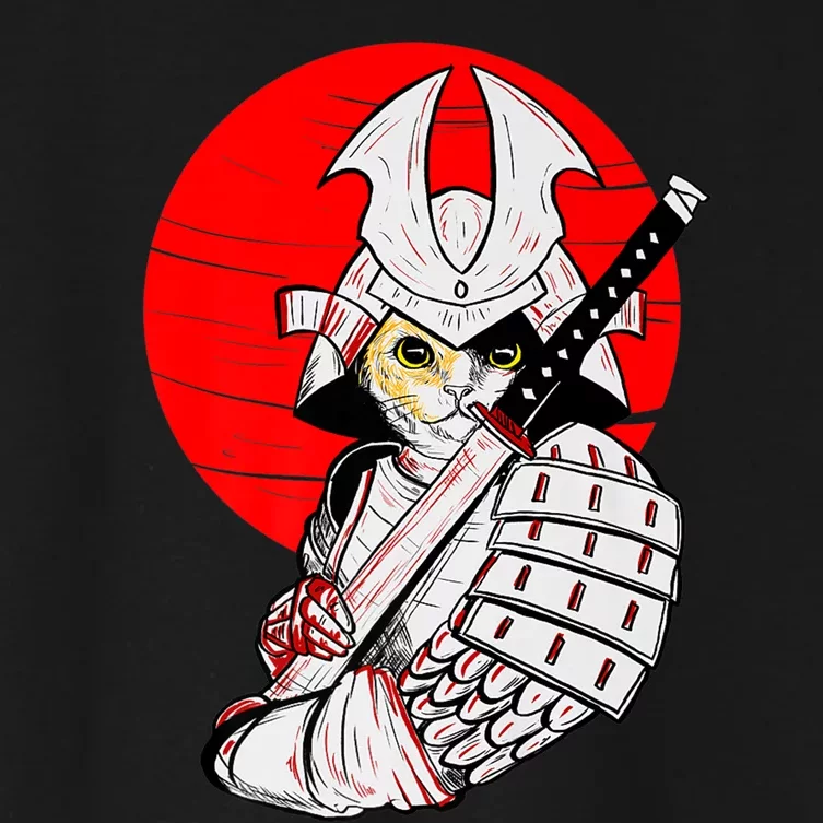 Japanese Samurai Cat Katana Japanese Bobtail Cat Anime Women's Crop Top Tee