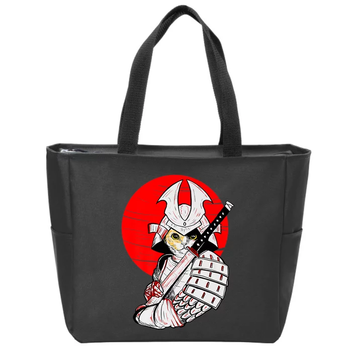 Japanese Samurai Cat Katana Japanese Bobtail Cat Anime Zip Tote Bag