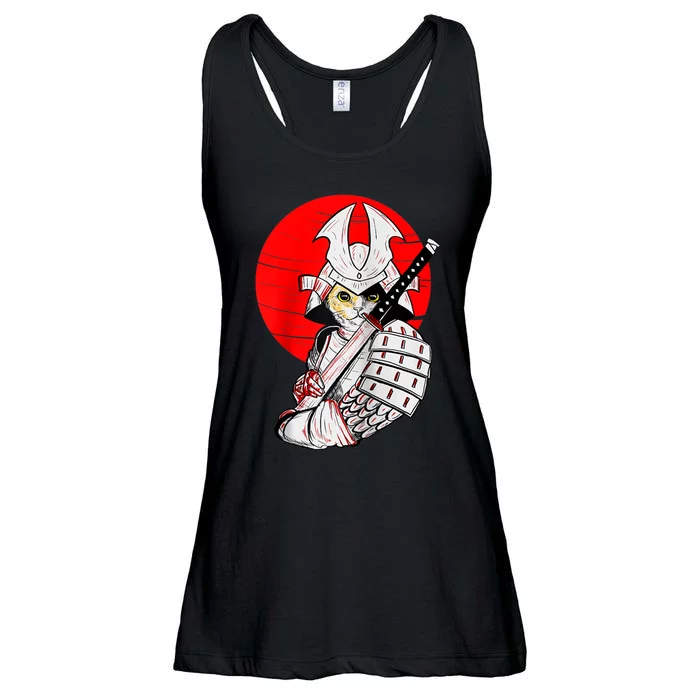 Japanese Samurai Cat Katana Japanese Bobtail Cat Anime Raglan Ladies Essential Flowy Tank