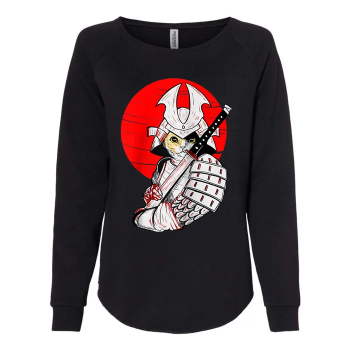 Japanese Samurai Cat Katana Japanese Bobtail Cat Anime Raglan Womens California Wash Sweatshirt