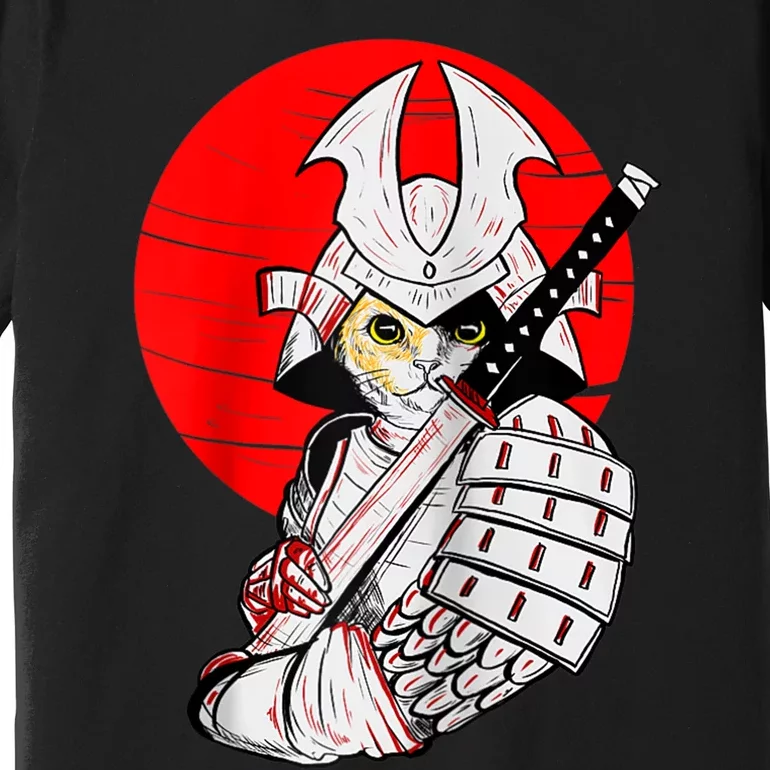 Japanese Samurai Cat Katana Japanese Bobtail Cat Anime Raglan Premium T-Shirt