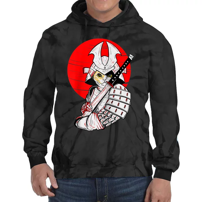 Japanese Samurai Cat Katana Japanese Bobtail Cat Anime Raglan Tie Dye Hoodie