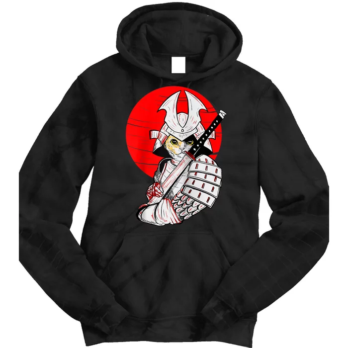 Japanese Samurai Cat Katana Japanese Bobtail Cat Anime Raglan Tie Dye Hoodie