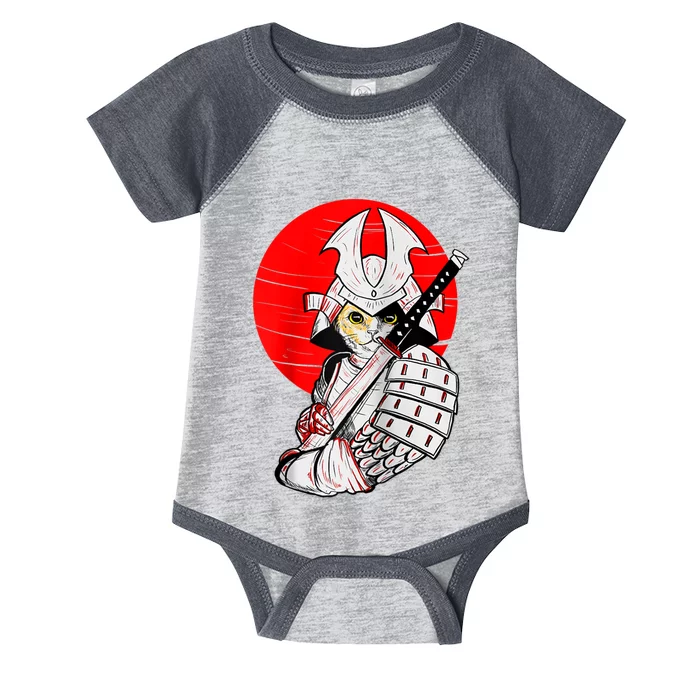 Japanese Samurai Cat Katana Japanese Bobtail Cat Anime Raglan Infant Baby Jersey Bodysuit