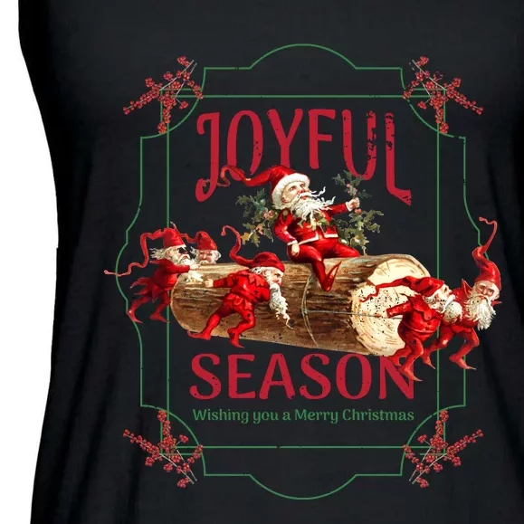 Joyful Season Christmas Season Santa And Elves Ladies Essential Flowy Tank