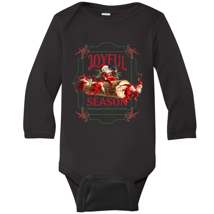 Joyful Season Christmas Season Santa And Elves Baby Long Sleeve Bodysuit