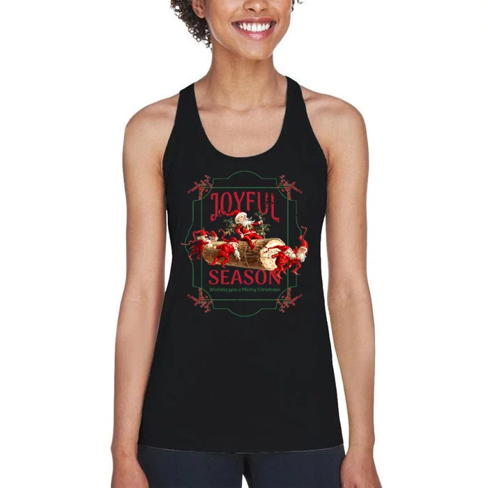 Joyful Season Christmas Season Santa And Elves Women's Racerback Tank