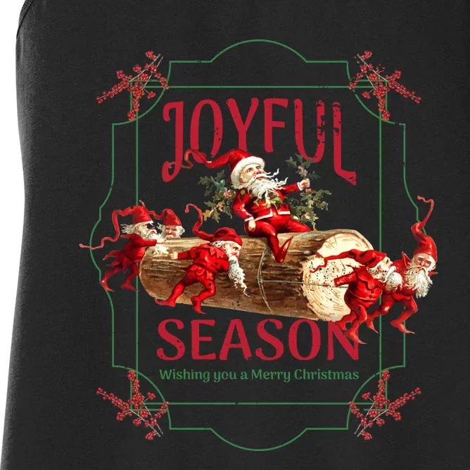 Joyful Season Christmas Season Santa And Elves Women's Racerback Tank