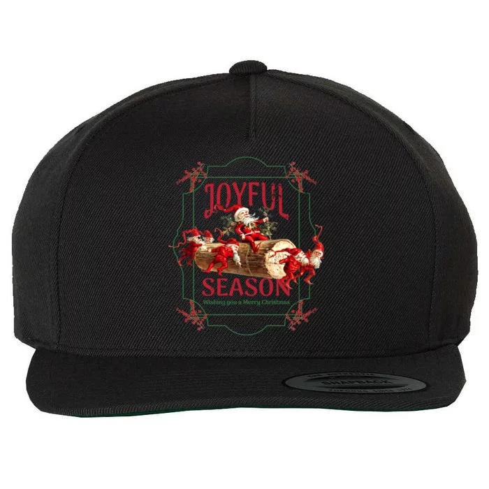 Joyful Season Christmas Season Santa And Elves Wool Snapback Cap