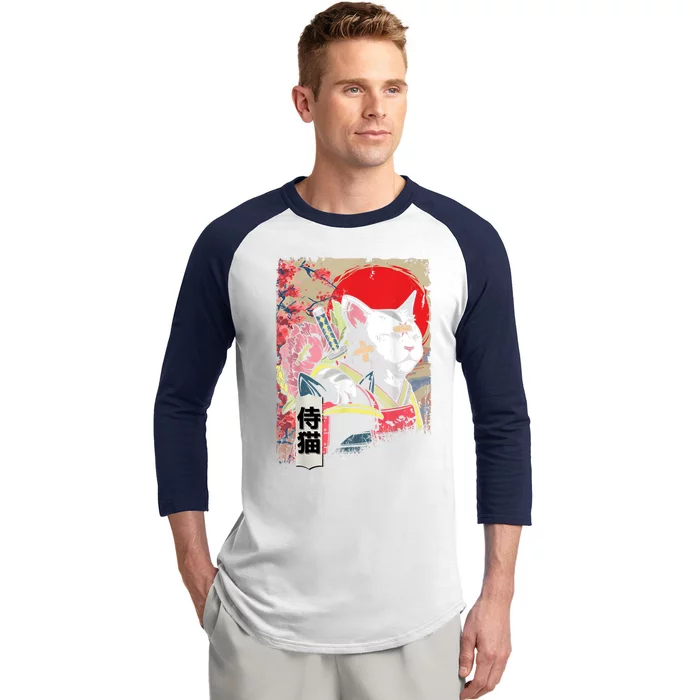 Japanese Samurai Cat Warrior Japan Ninja Kitten Baseball Sleeve Shirt