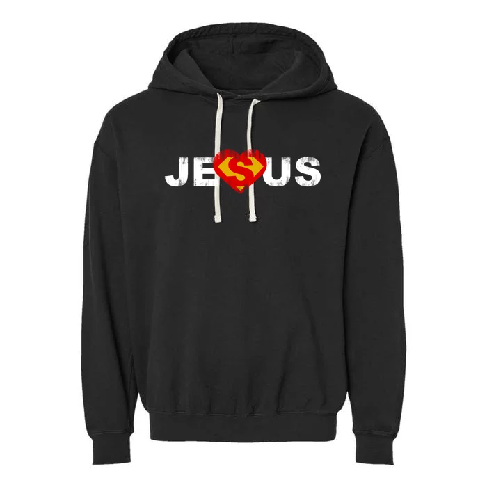 Jesus Superhero Christianity Garment-Dyed Fleece Hoodie