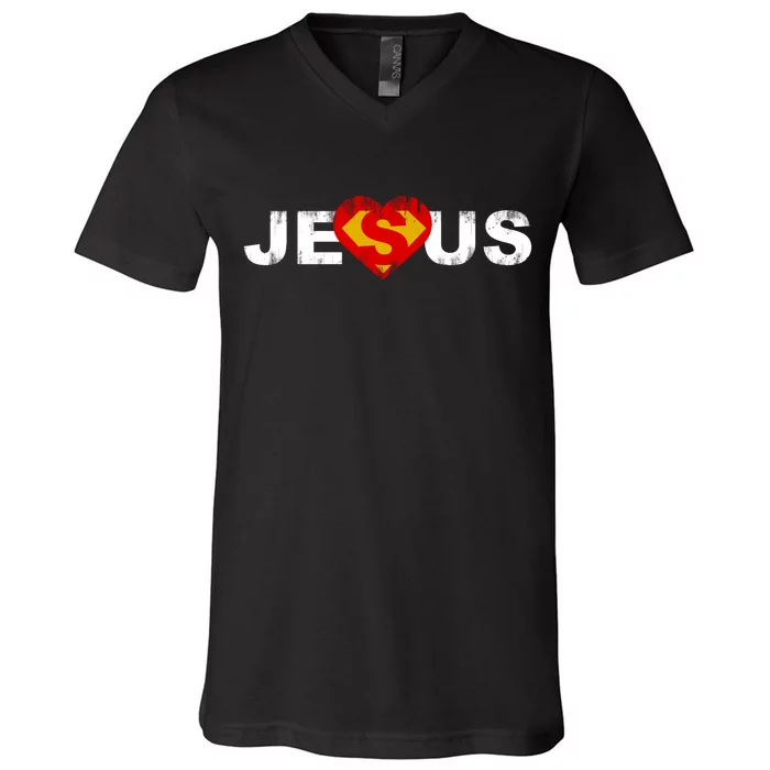 Jesus Superhero Christianity V-Neck T-Shirt