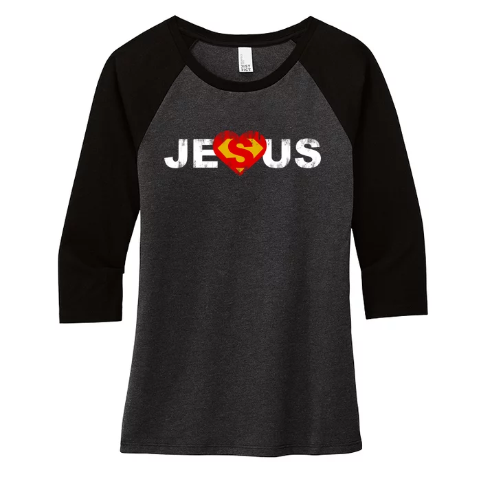 Jesus Superhero Christianity Women's Tri-Blend 3/4-Sleeve Raglan Shirt