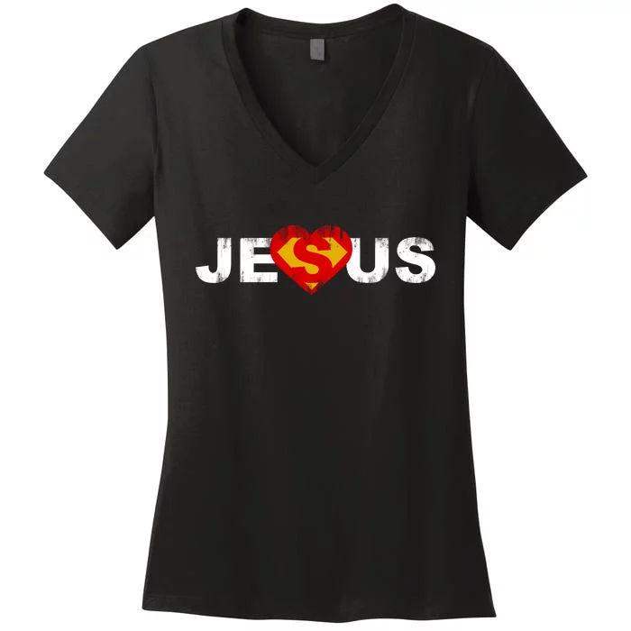 Jesus Superhero Christianity Women's V-Neck T-Shirt