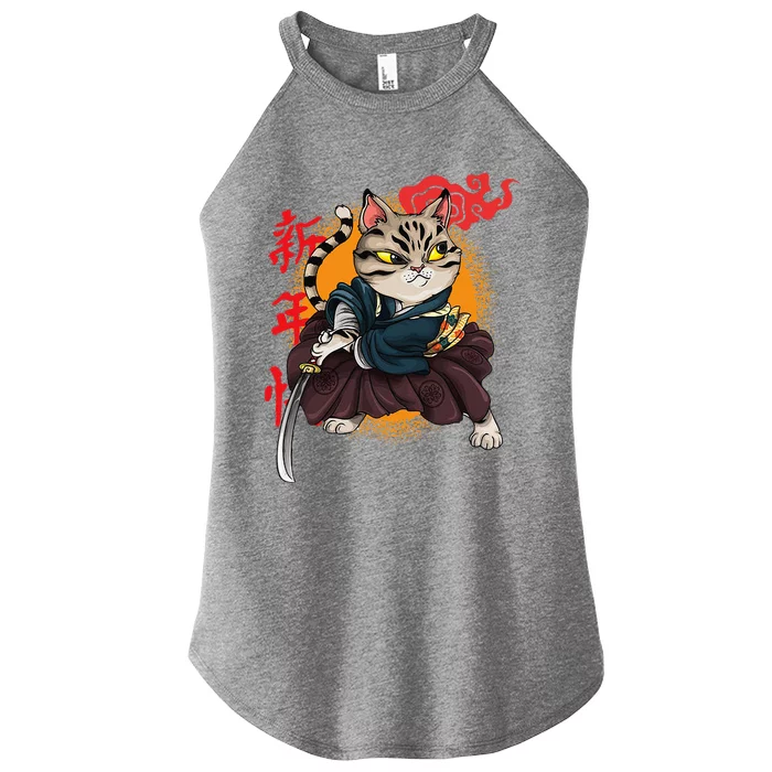 Japanese Samurai Cat Tattoo Kawaii Ninja Cat Women’s Perfect Tri Rocker Tank