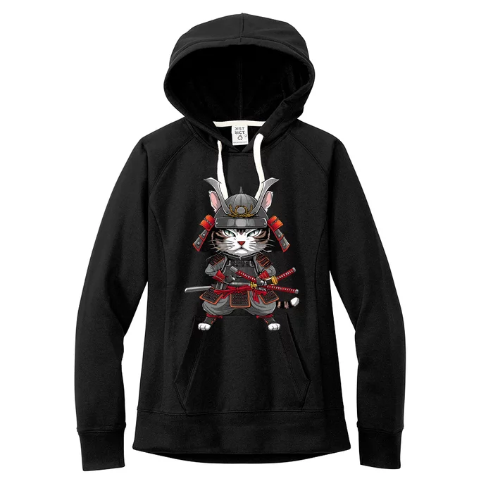 Japanese Samurai Cat Funny Parody Japanese Women's Fleece Hoodie