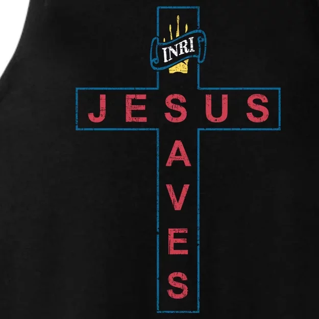 Jesus Saves Christian Slogan Cross Ladies Tri-Blend Wicking Tank