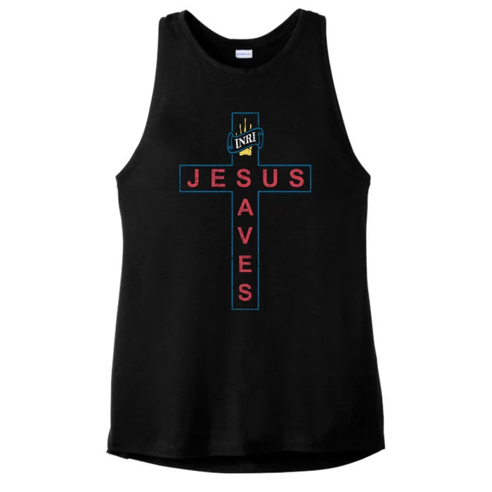 Jesus Saves Christian Slogan Cross Ladies Tri-Blend Wicking Tank