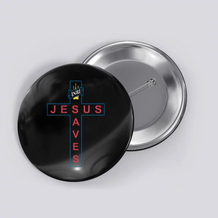 Jesus Saves Christian Slogan Cross Button