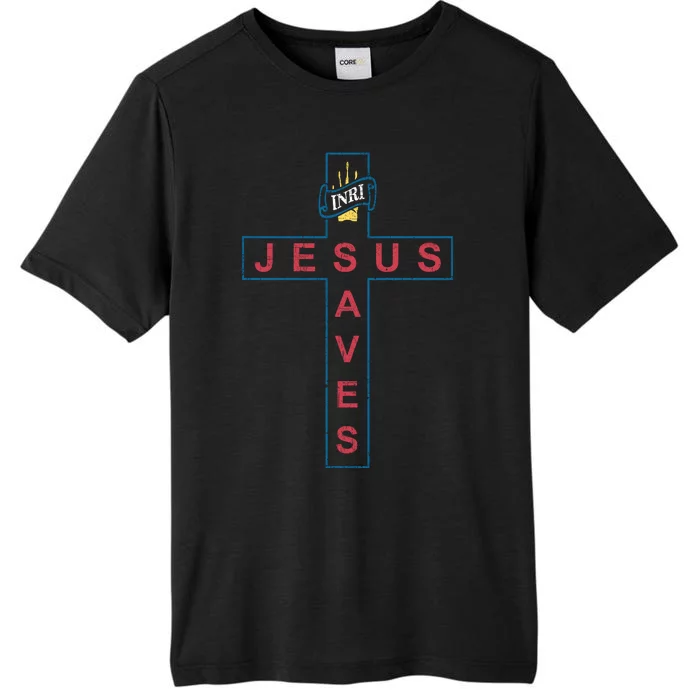 Jesus Saves Christian Slogan Cross ChromaSoft Performance T-Shirt