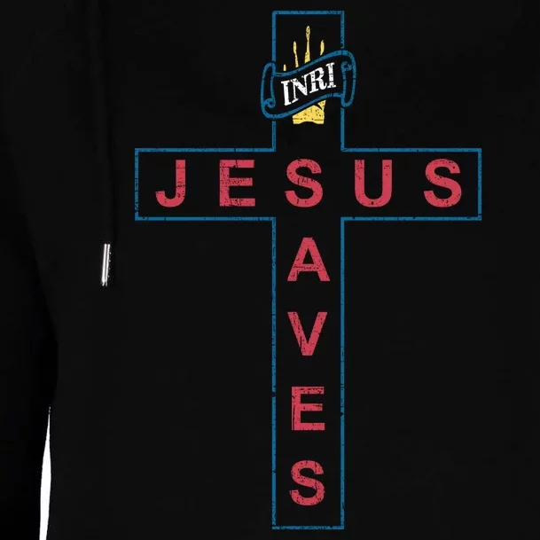 Jesus Saves Christian Slogan Cross Womens Funnel Neck Pullover Hood