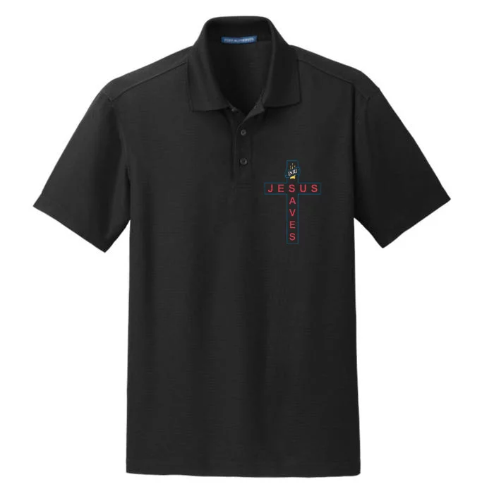 Jesus Saves Christian Slogan Cross Dry Zone Grid Performance Polo