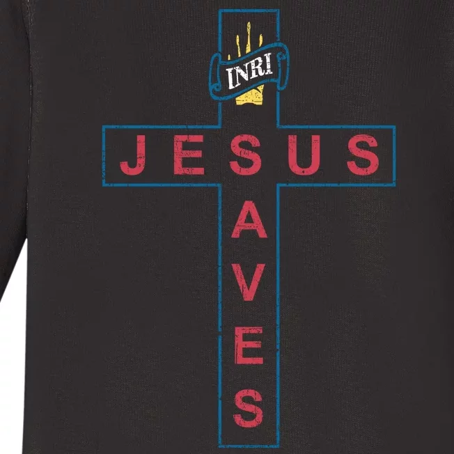 Jesus Saves Christian Slogan Cross Baby Long Sleeve Bodysuit