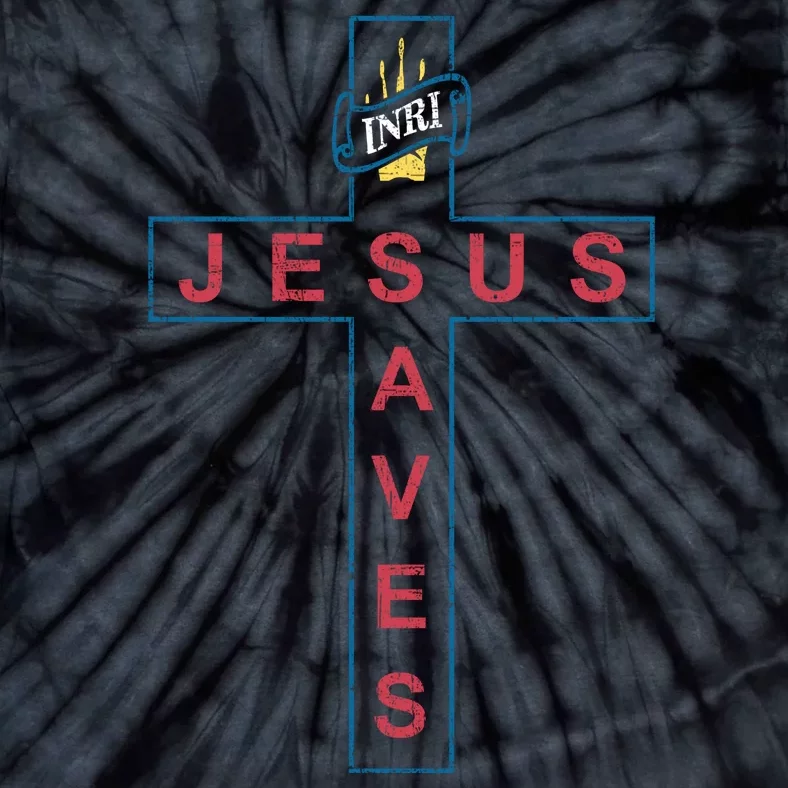 Jesus Saves Christian Slogan Cross Tie-Dye T-Shirt