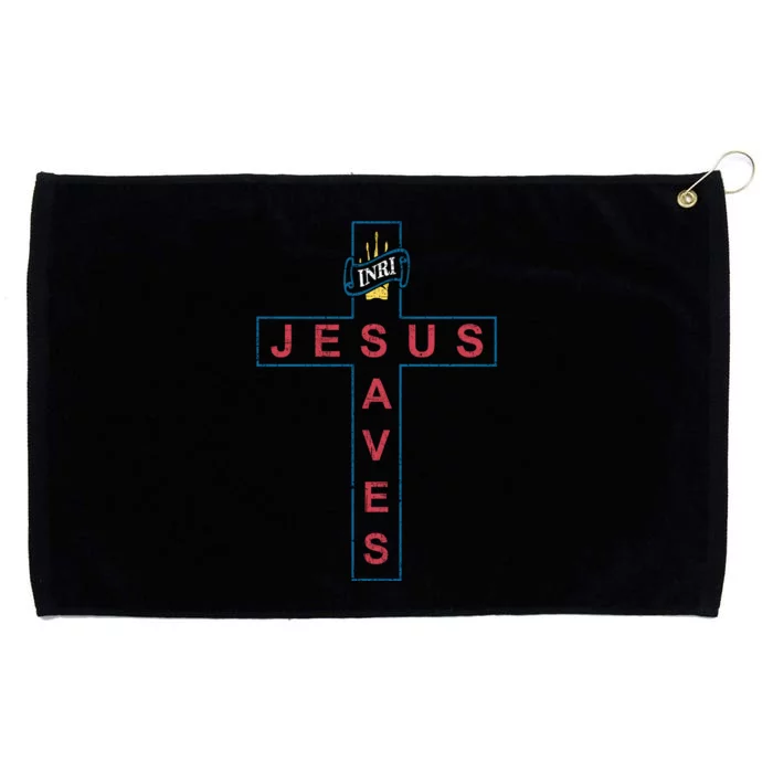 Jesus Saves Christian Slogan Cross Grommeted Golf Towel