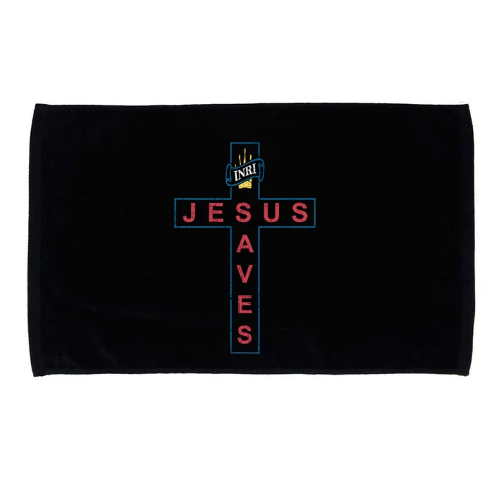 Jesus Saves Christian Slogan Cross Microfiber Hand Towel