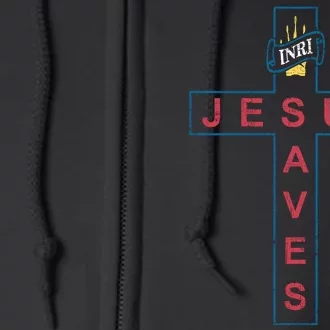 Jesus Saves Christian Slogan Cross Full Zip Hoodie