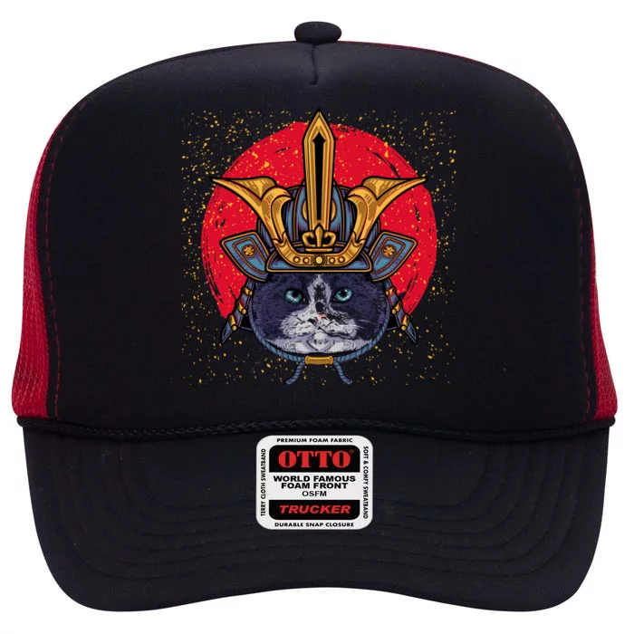 Japanese Samurai Cat Vintage High Crown Mesh Trucker Hat