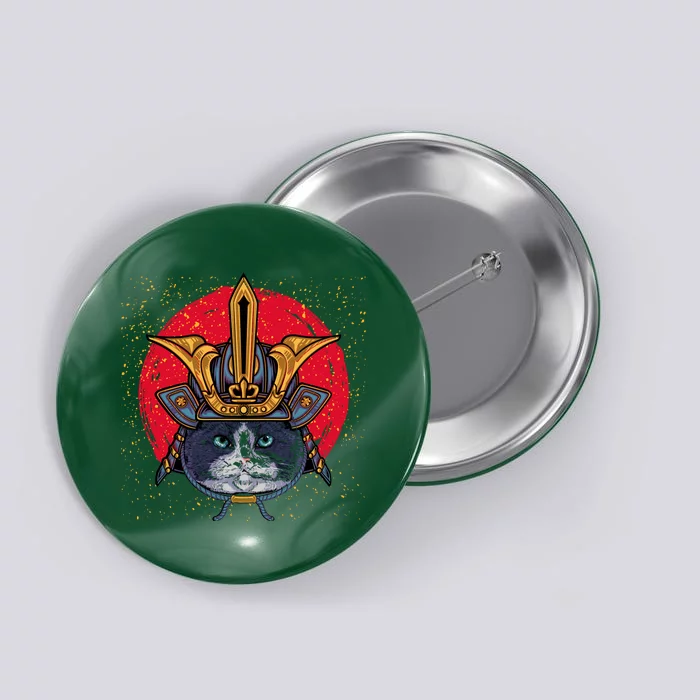 Japanese Samurai Cat Vintage Button