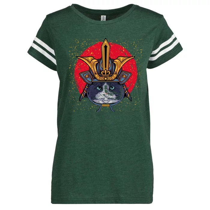 Japanese Samurai Cat Vintage Enza Ladies Jersey Football T-Shirt