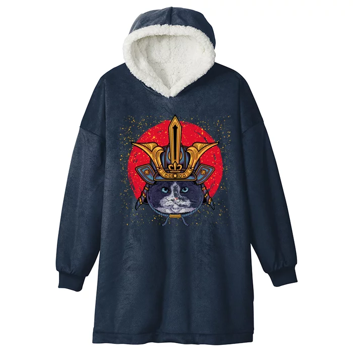 Japanese Samurai Cat Vintage Hooded Wearable Blanket