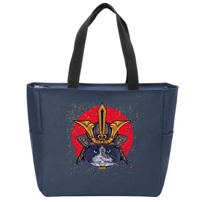 Japanese Samurai Cat Vintage Zip Tote Bag