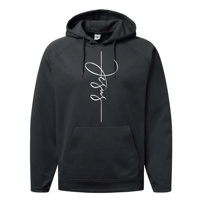 Jesus Signature Cross Script Christ Easter Performance Fleece Hoodie