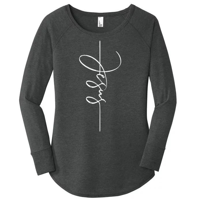 Jesus Signature Cross Script Christ Easter Women's Perfect Tri Tunic Long Sleeve Shirt