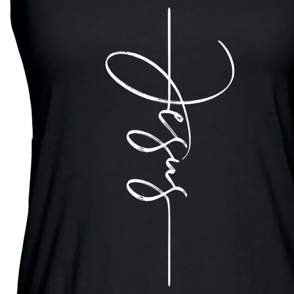 Jesus Signature Cross Script Christ Easter Ladies Essential Flowy Tank