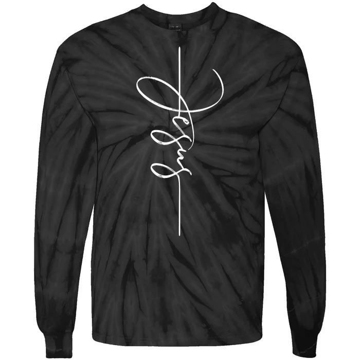 Jesus Signature Cross Script Christ Easter Tie-Dye Long Sleeve Shirt