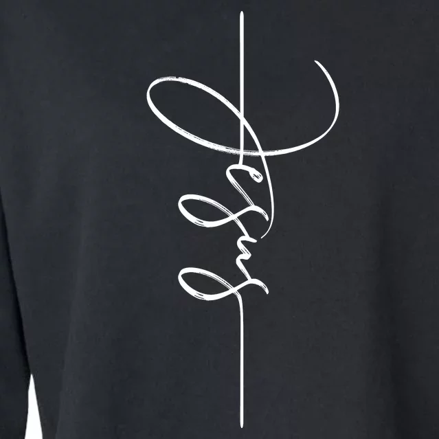 Jesus Signature Cross Script Christ Easter Cropped Pullover Crew